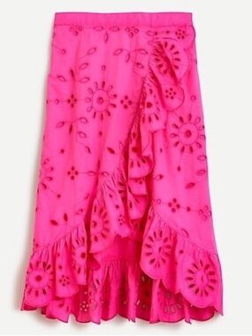 J.Crew Women’s Pink Eyelet Ruffle Midi Skirt Size 6